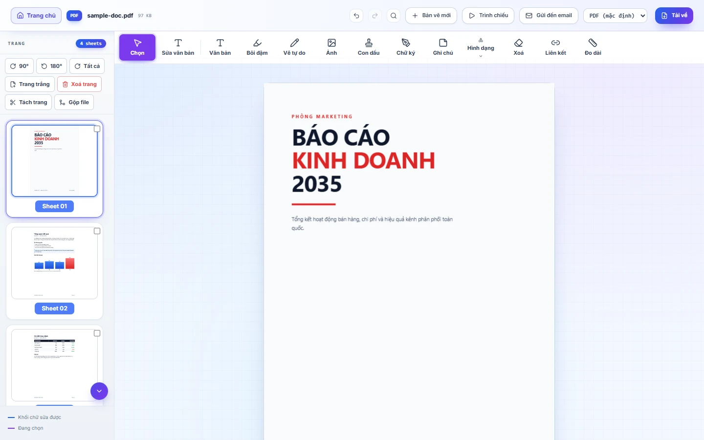 Trình chỉnh sửa PDF đang mở bảng chèn ảnh