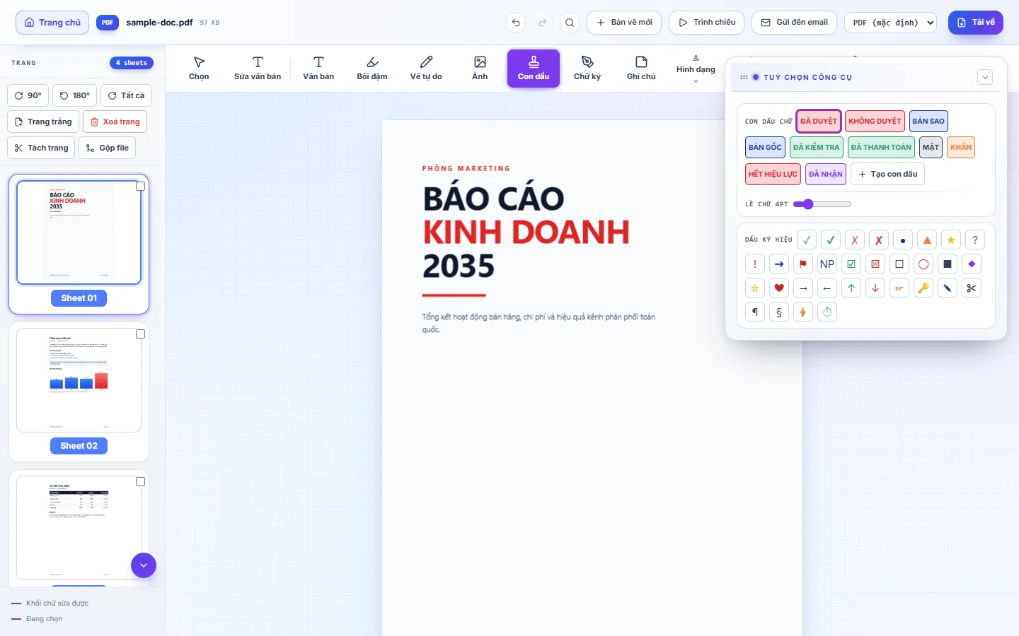 Thư viện con dấu trong trình chỉnh sửa PDF