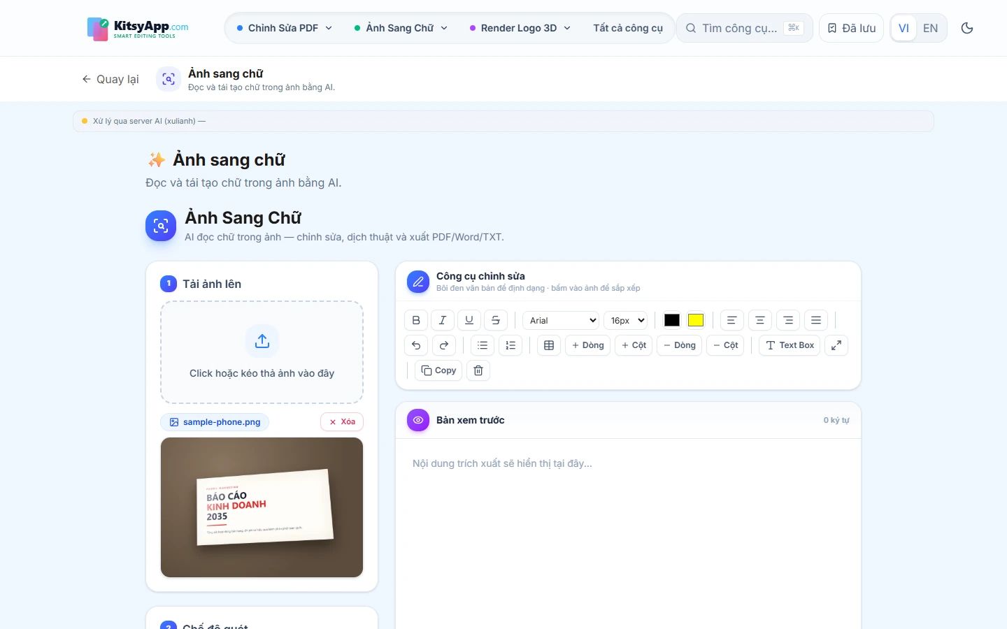 Ảnh chụp tài liệu bằng điện thoại đã nạp vào công cụ Ảnh sang chữ